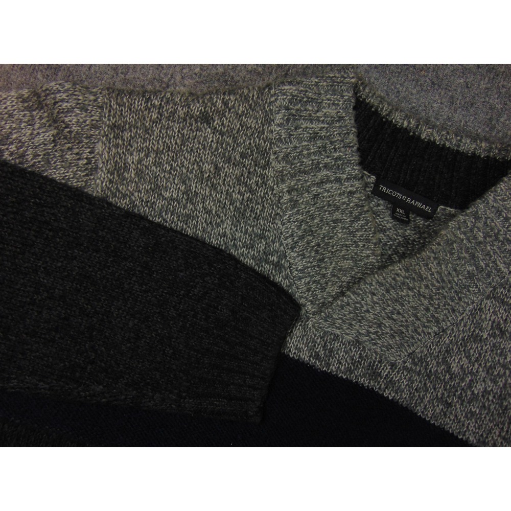Tricots St Raphael Sweater Mens‎ 2XL Gray Black V Neck Colorblock Knit Pullover